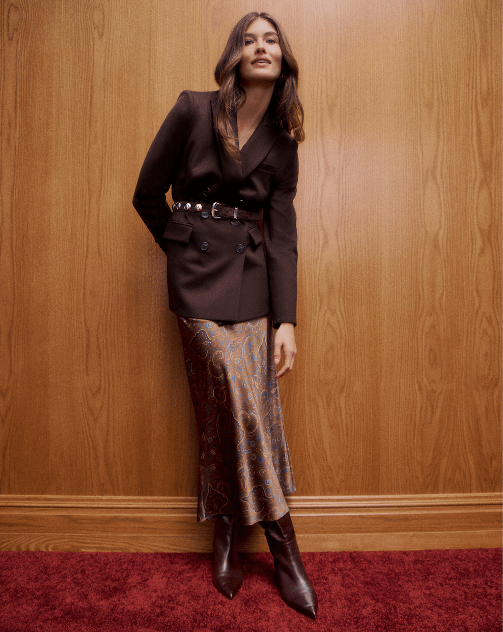 Clover Stretch-Silk Midi Skirt