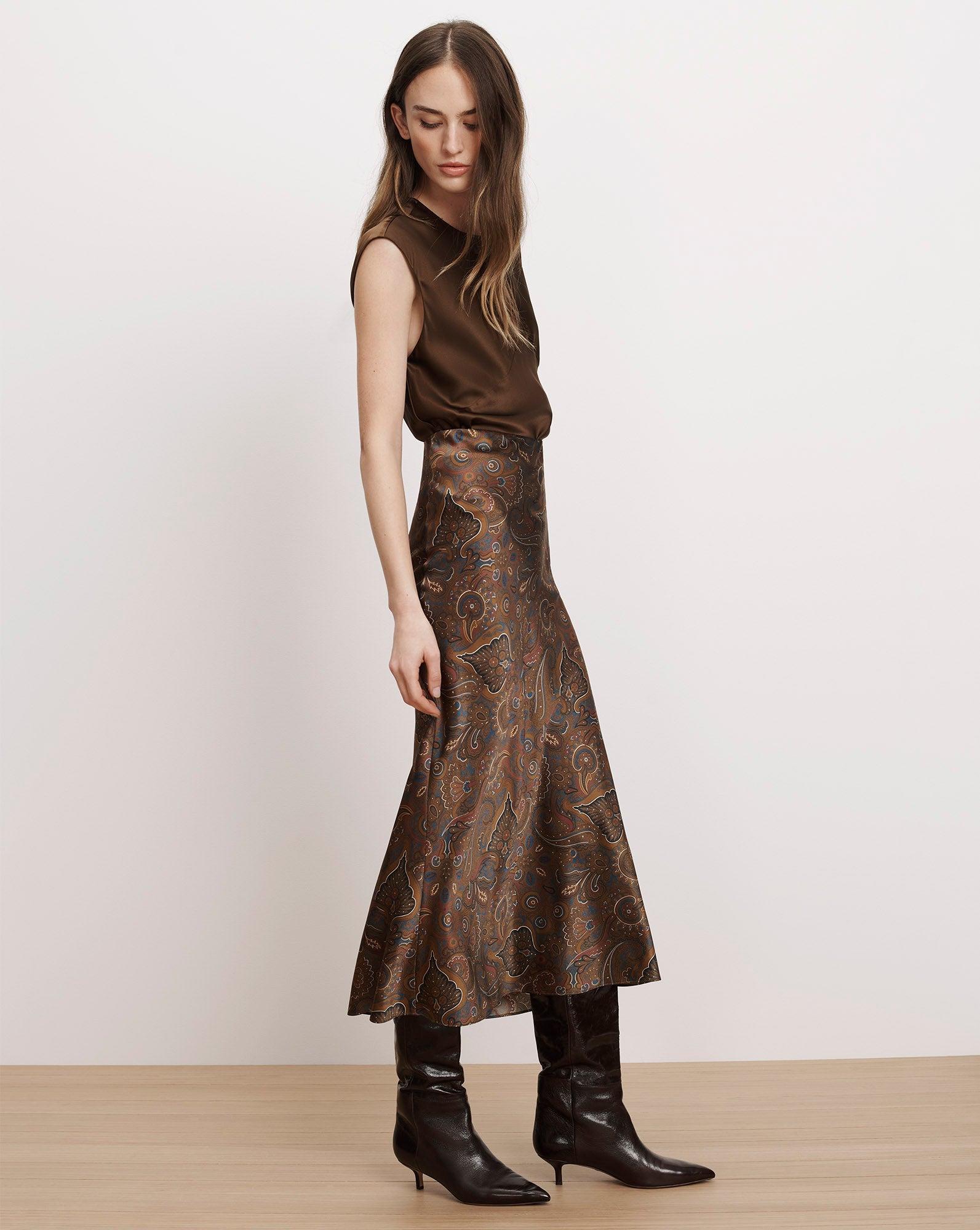 Clover Stretch-Silk Midi Skirt